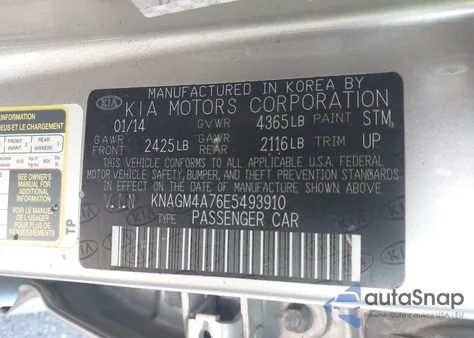 2014 Kia Optima Lx from USA, damaged, VIN KNAGM4A76E5493910
